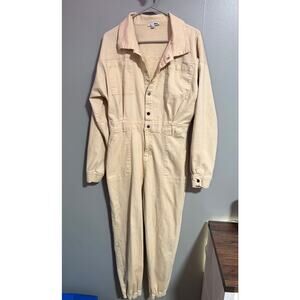 Fashion Nova Utility Jumpsuit XL Beige Button Front Long Sleeve